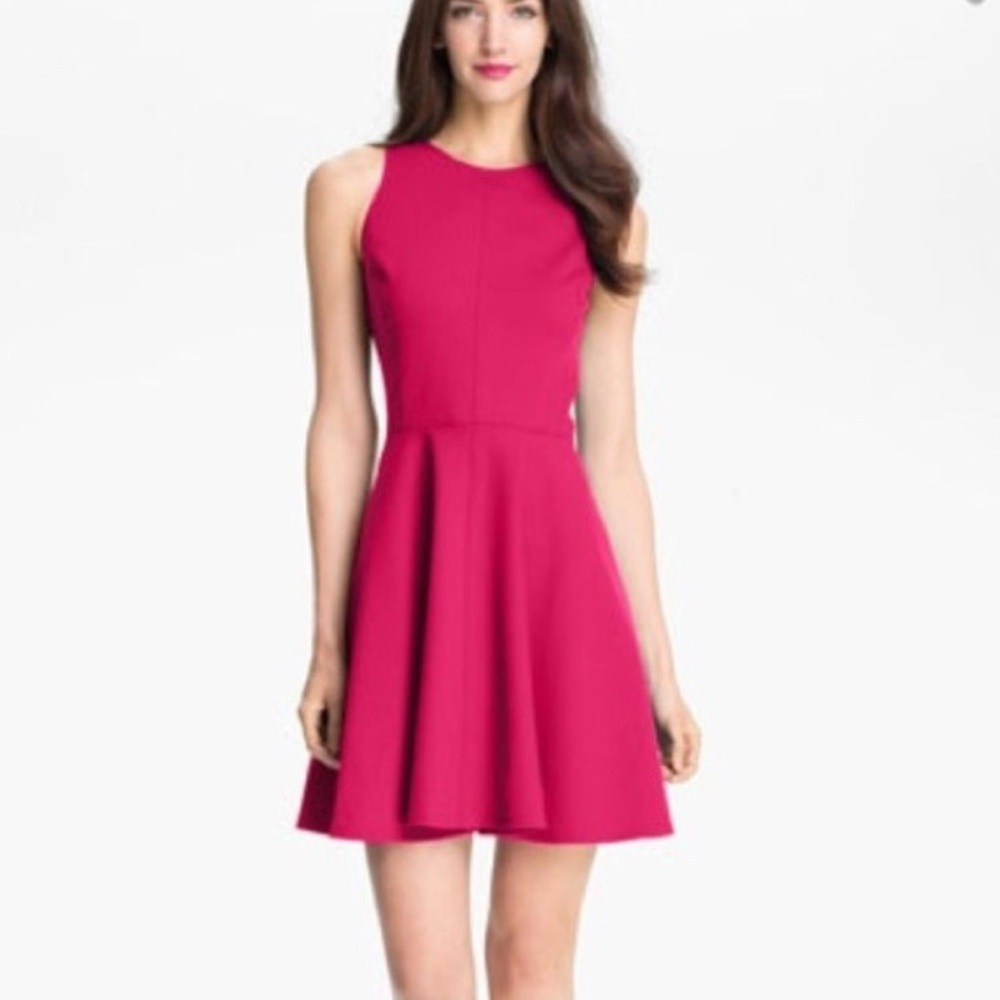 Rebecca Taylor Dress Ponte Knit Fit And Flare Hot Pink Pleated Feminine Size 2